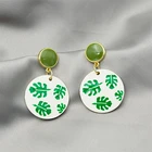 Earrings Silver Needle Creative Small Fresh Green Leaf Turtleback Leaf Earrings Personality Round Stud Earrings