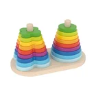 Educational Development Stacking Ring Tower Game Wooden Set Column Tumbler Rainbow Tower