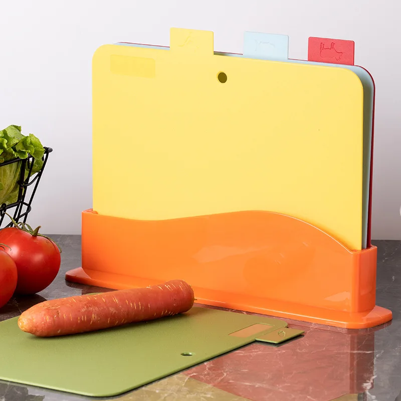 OEM & ODM Cutting Board Set Customized Plastic Cutting Board Set with Storage Stand Wholesale Chopping Board Set for Kitchen