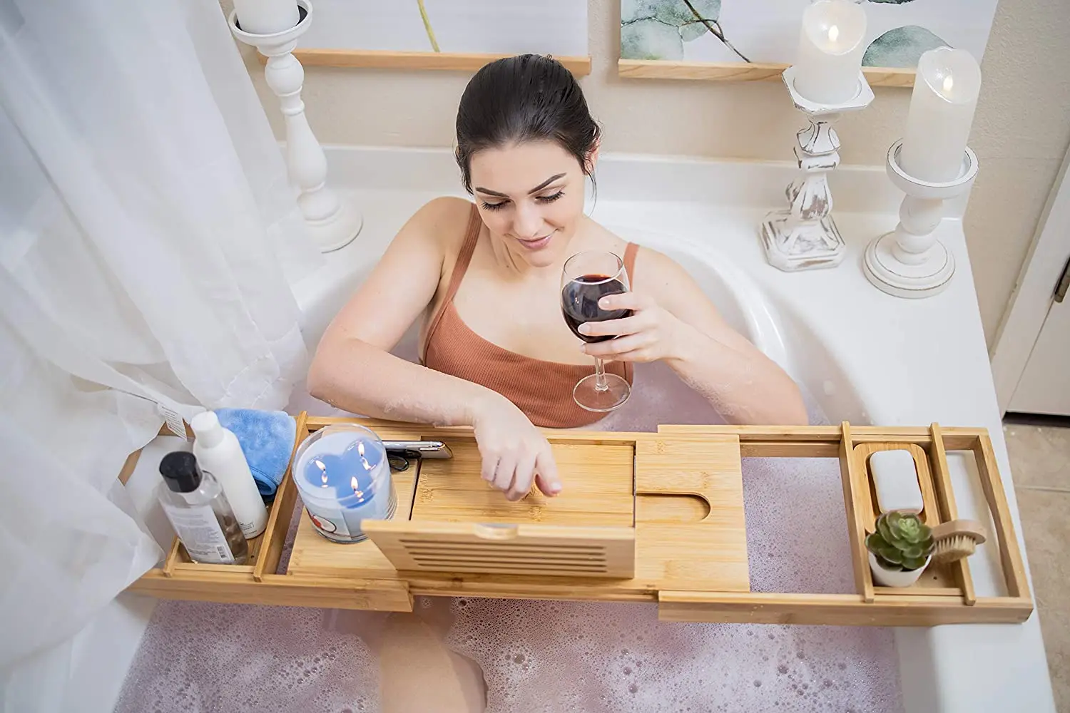 product bamboo bathtub tray bamboo and wooden bathroom tray and bathroom rack for a home spa experience-2