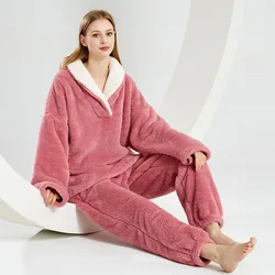 Women Fluffy Pajamas Set Fleece Pullover Pants Winter Loose Plush Lounge Sets 2 Piece Cozy Sleepwear