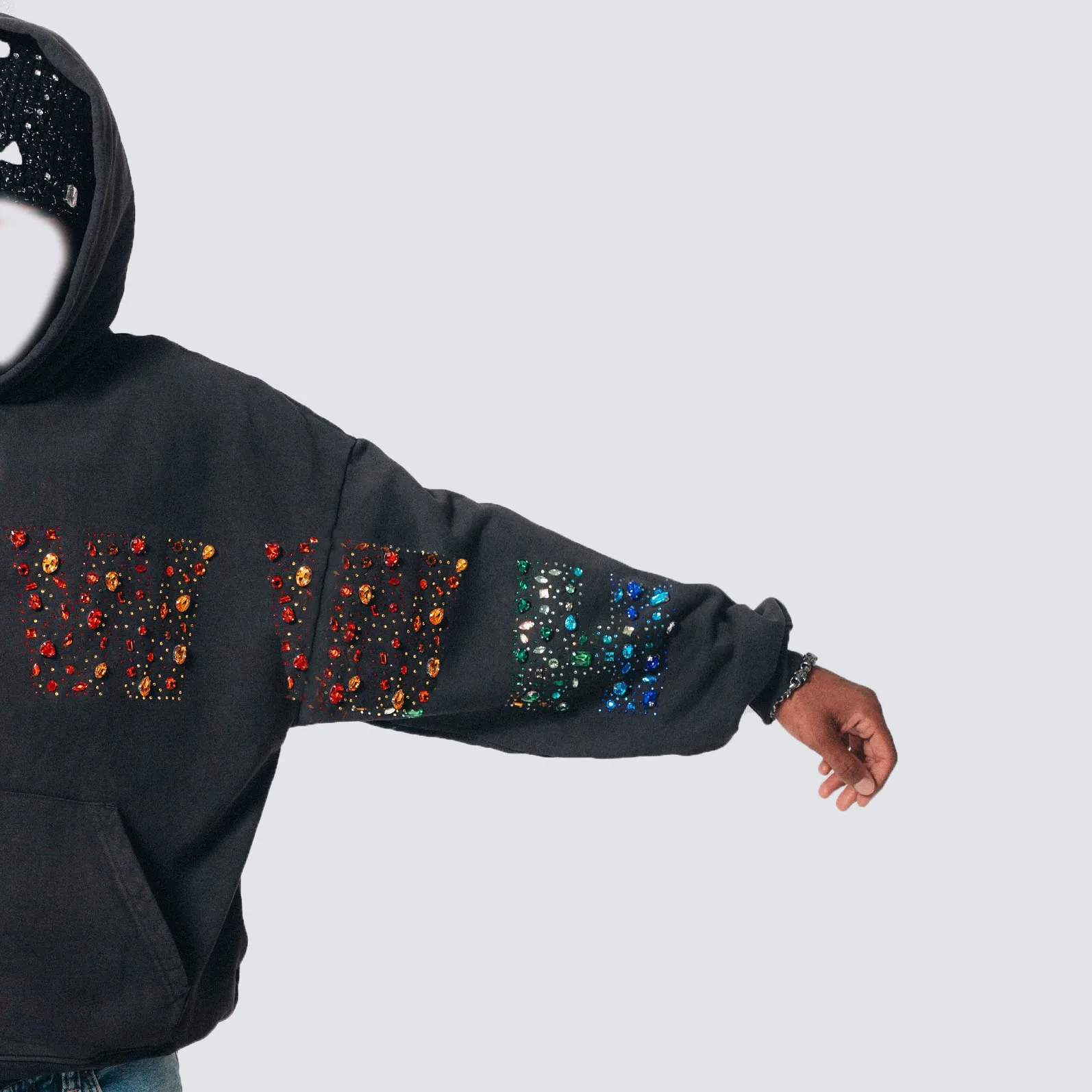 Clothing Manufacturers Streetwear Custom Unisex Stone Vintage Wash Men's Rhinestone Hoodie Sweatshirt for Men details