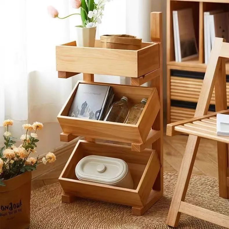 Custom Fancy Wood Storage Basket for Kitchen Countertop Fruit Bread Rack Snack and Spice Shelf Box Packed for Sundries