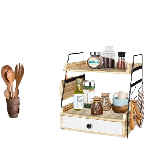 Custom Modern 2-Tier Wood Organizer Single Folding Standing Type with Metal Material for Clothing Spices Food Furniture Cabinets