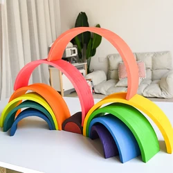 Colorful Wooden Rainbow Stacking Block, Montessori Wooden Toy Rainbow Stacker