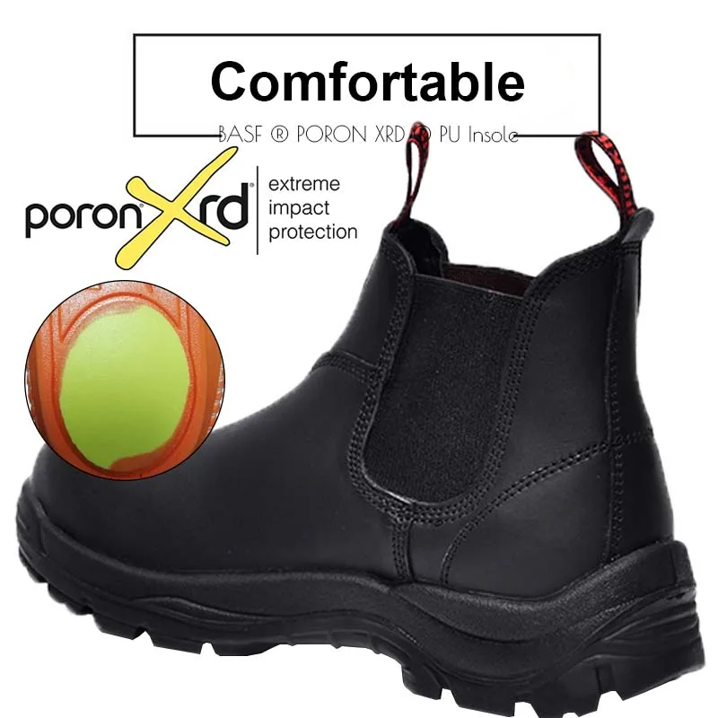 Highend Customized Black Genuine Leather No Laces Industrial Safety