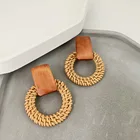 Earrings Handmade Fashion Boho Rattan Earrings Handmade Wood Geometric Earrings Jewelry