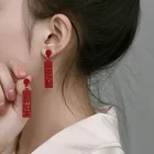 Fashion Red Earrings Wholesale Fashion Chinese Red Color Lucky Chinese Characters Stud Earrings For Women