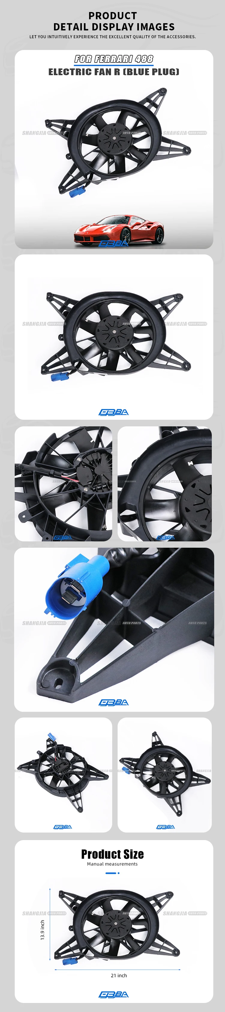 Auto Motor Electrical Systems Blue Plug Cooling Ventilator Right Radiator Fan For Ferrari F488 OE 315071 supplier