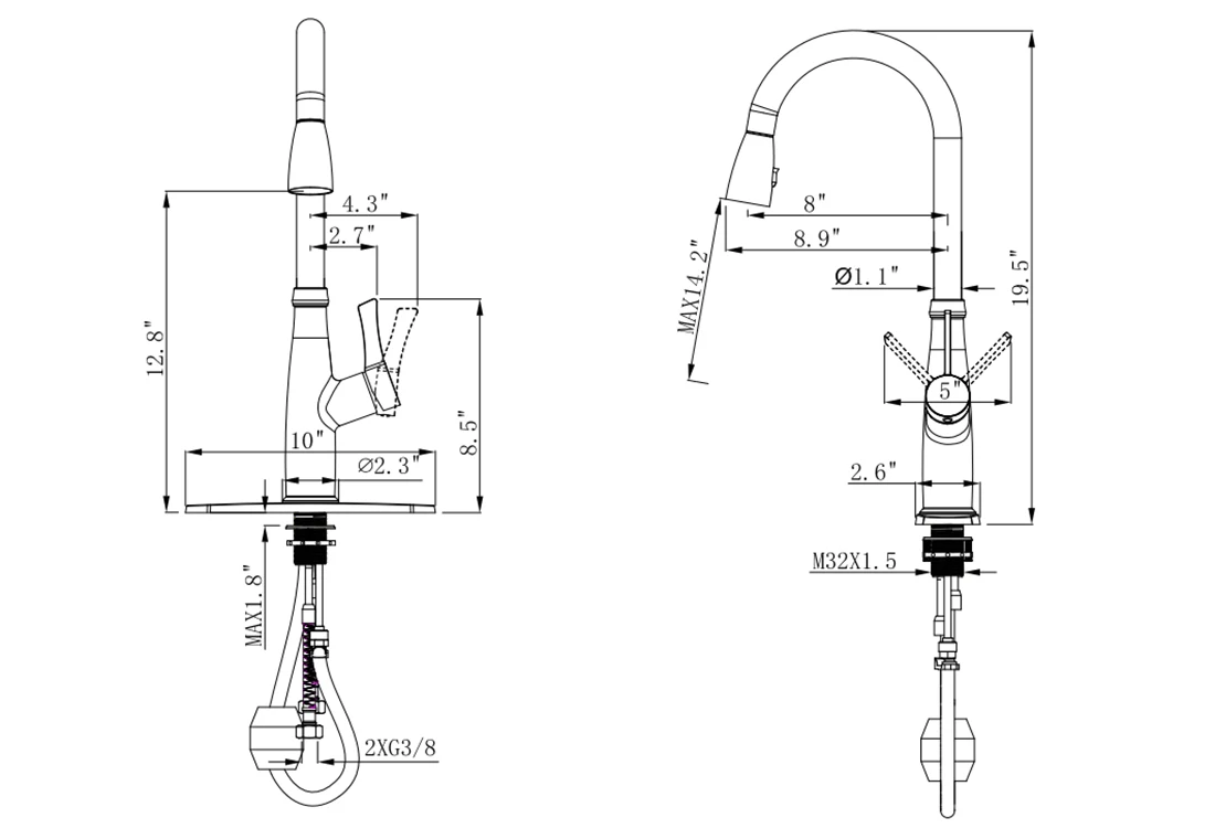 Kitchen faucet brushed nickel 360 degree rotation faucet