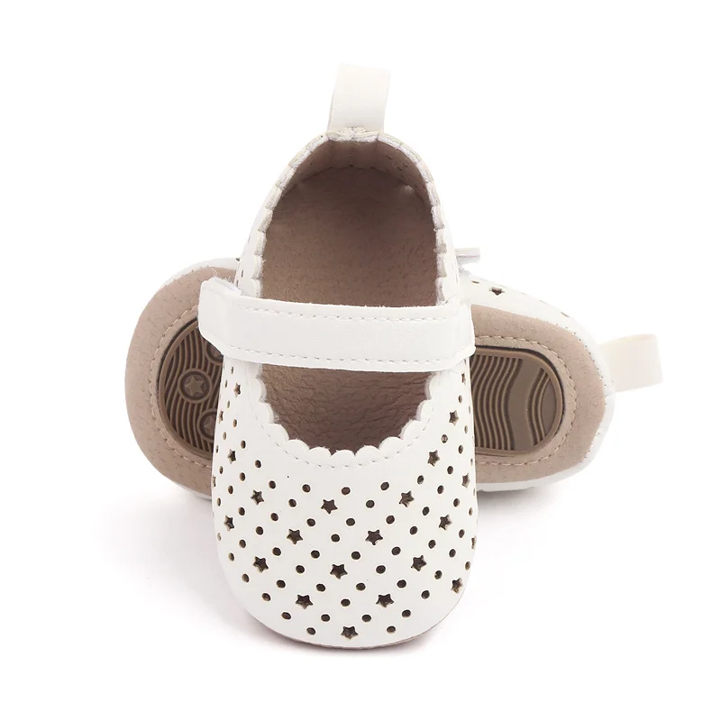 New Pu Leather Face Solid Color Hollow Circle Star Baby Soft Soled Princess Toddler Leather Shoes details