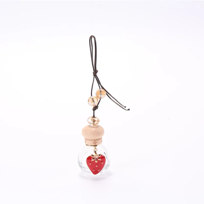 product hot sale 8ml rose shape glass bottle wooden lid string tied nice car pendant hanging perfume-5