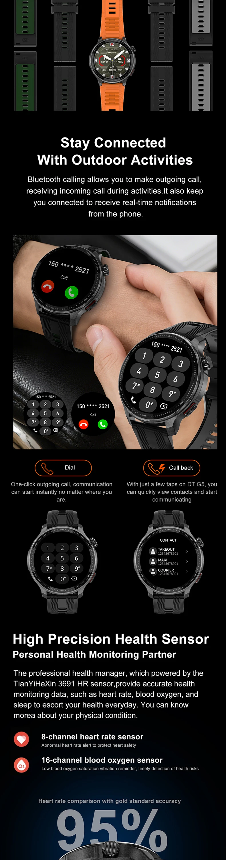 product 2026 men gps 3atm compass smart watch dtg6 with amoled offline map barometer altimeter sport smartwatch-8