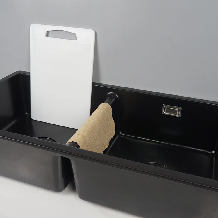 Tarpul Modern Quartz Matte Black Single Bowl Kitchen Sink Undermount Square Small Double Bowls Two Holes Hand Washing Basins details