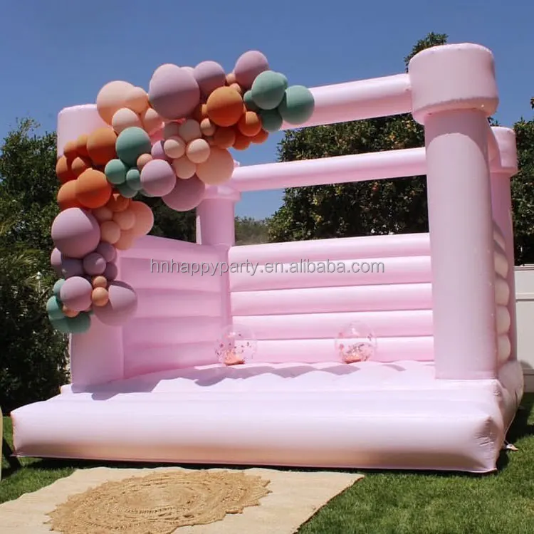 Pastel Pink Jumping Castle Inflatable Moonwalk White Bounce House X