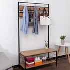 Free Sample Metal Hallway Furniture Vintage Metal And Wood Clothes Rack With Shoe Rack