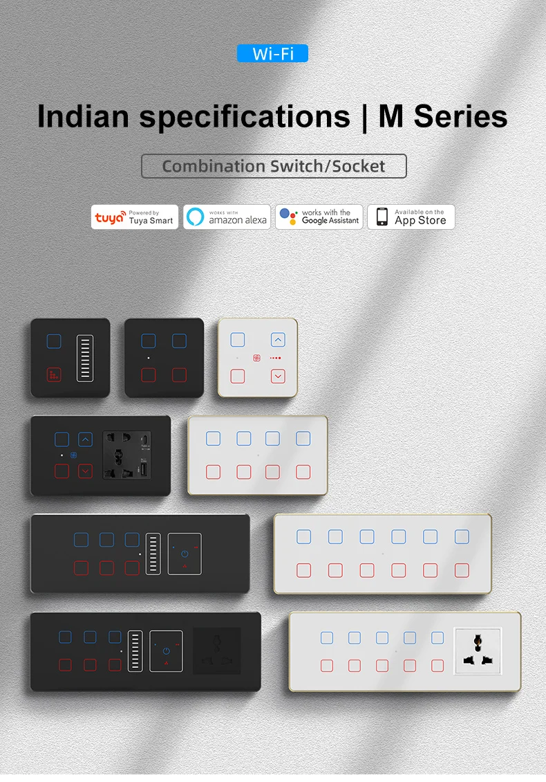 Tuya Smart WIFI India Standard 2M Wall Switch Fan Dimmer Light Control Combo Switch Support Alexa and Google Assistant
