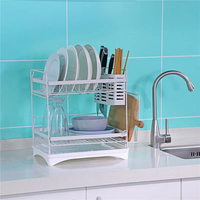 Two Tier Detachable Cross-Border New Kitchen Stainless Steel Draining Rack With Adjustable Catch Tray Black and White