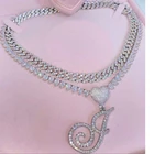 Pendant Tennis Chain Diamond Cursive Initial Necklace Letter Pendant Jewelry