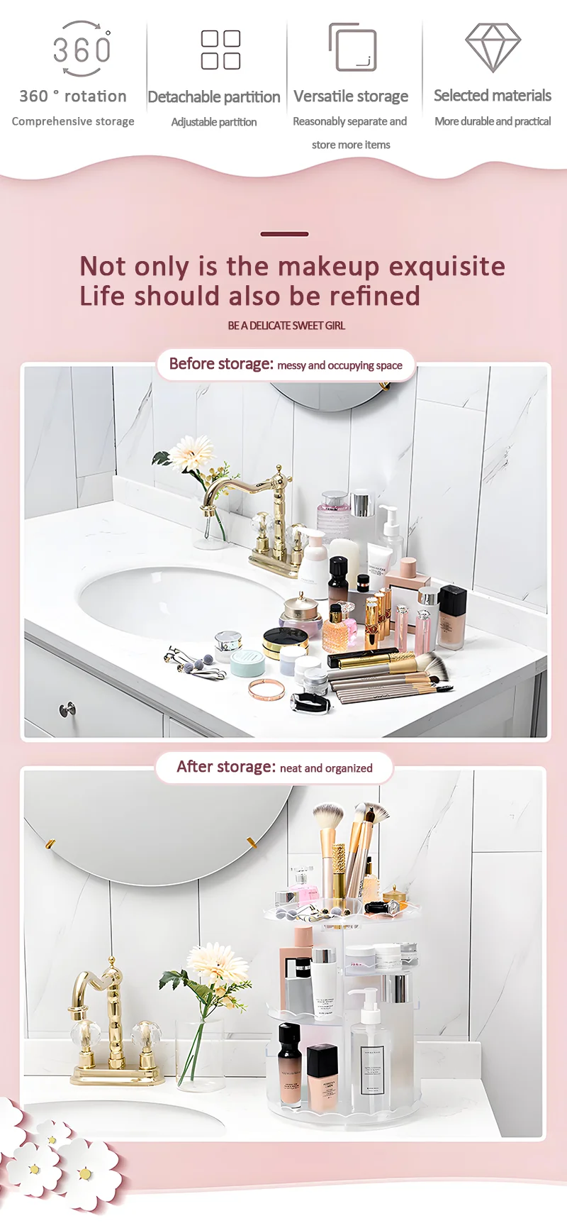 product hot products 306 degree rotatable adjustable plastic cosmetic storage organiser makeup storage-3