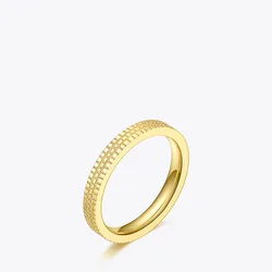 18K Gold Plated Stainless Steel Jewelry Horizontal and Vertical Grooves Accessories Ring R194015