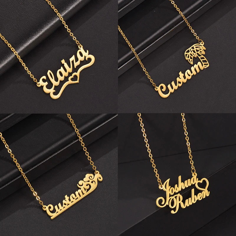 Nameplate Personalized Custom Necklace 18k Gold Vacuum Plated Stainless