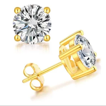 6 Pairs 14k Yellow Gold Solitaire Round Cubic Zirconia CZ Stud Earrings with Gold butterfly Pushbacks 3-8mm