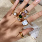 Ring Red Fashion Trend Style Zircon Ring 18K Gold-Plated Stainless Steel INS Net Red Ring Wedding Ring