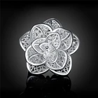 Silver Rings Elegant Flower Shape Women Ladies Jewelry Silver Plated Banquet Finger Rings