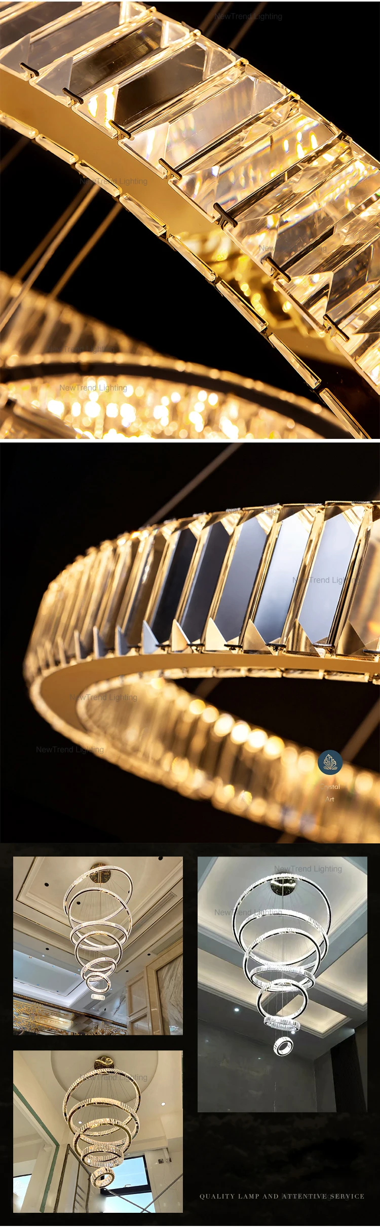 CPL-111 Luxury Style Hotel Lobby Villa Staircase Decoration Custom Modern Gold Ring Chandelier Lighting manufacture