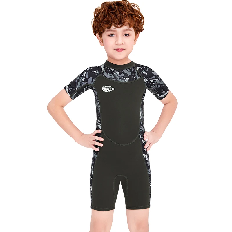 3mm Neoprene Short Sleeve Child Swimsuit Back Zipper Kids Diving Wetsuit