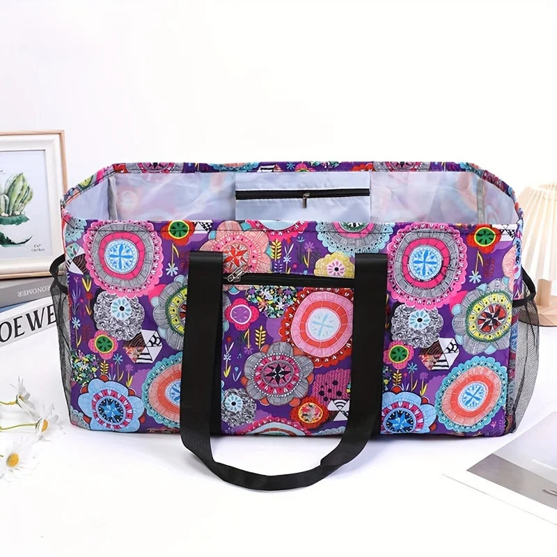 High Quality Large Floral Oxford Fabric Tote Bag Foldable Spacious Storage Shopping Bag factory