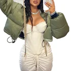 Coat New Design Sense Stitching Coat Short Cotton Cardigan Drawstring Warm Jacket For Womens