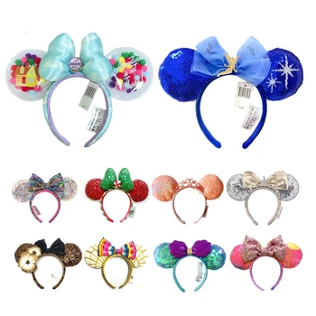 Fashion Cartoon Theme Crown Headband Minnie Ears Hairband with Sequins Bows for Holiday Cosplay Adults and Kids Headset