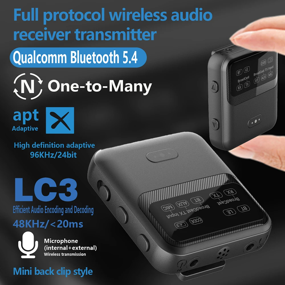 Wireless LE Audio Adapter for Music Streaming Sound System BT Audio Auracast Transmitter Works for Speakers Support 1+N LR20Q
