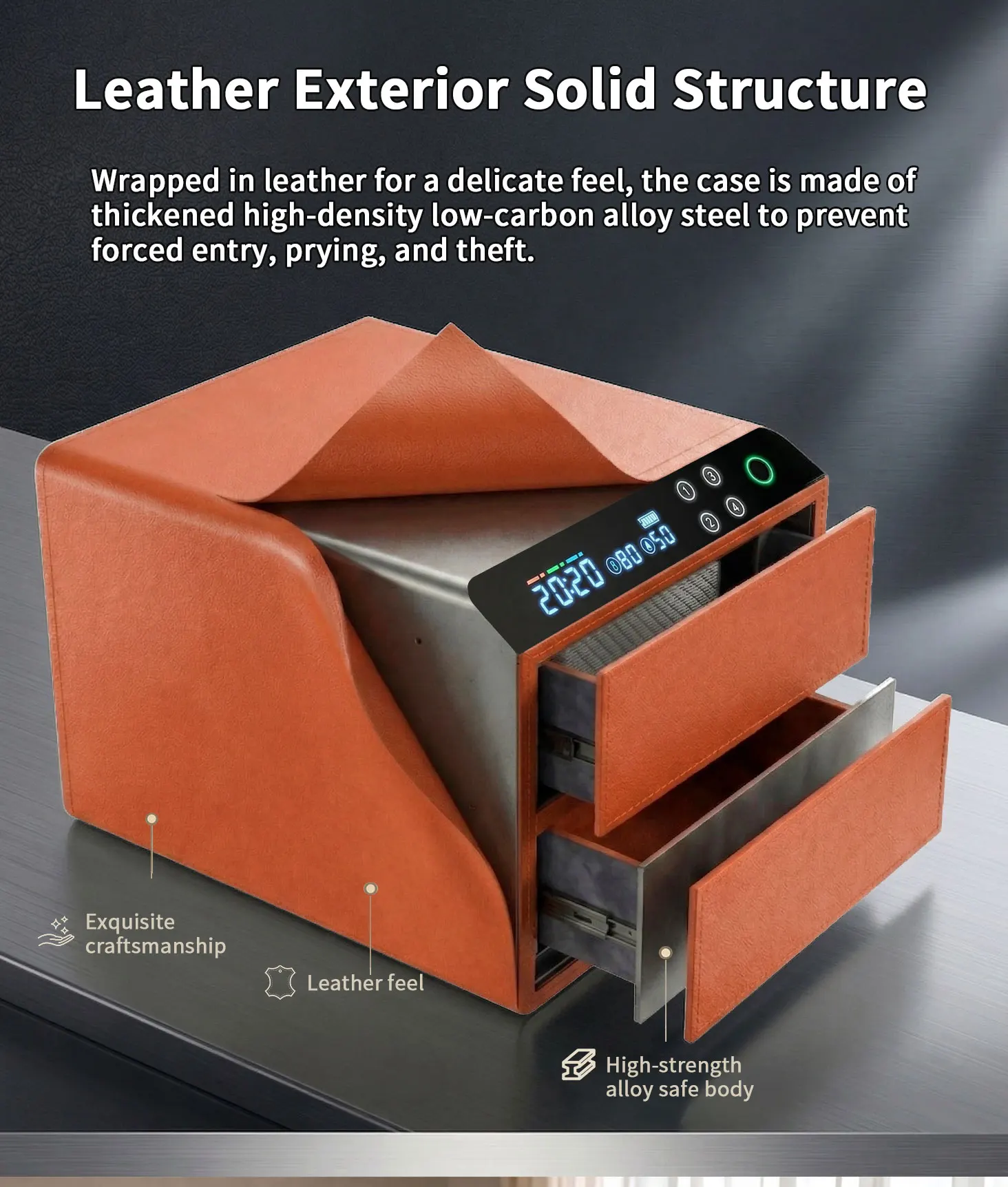 dr 1273 ft ceqsafe smart high quality leather 3 layers anti theft safe box intelligent fingerprint entry for home jewelry wardrobe storage-8