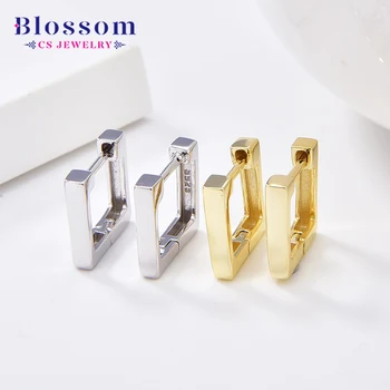 Blossom CS Jewelry Wholesale Simple Silver 925 Square Earrings 18K Gold Plated Trendy Classic Hoop Earrings For Women