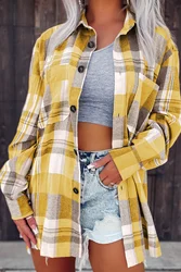 Dear-Lover Fall  Winter Fashion Clothes Jacket Geometric Plaid Button Up Pocketed Women Shacket