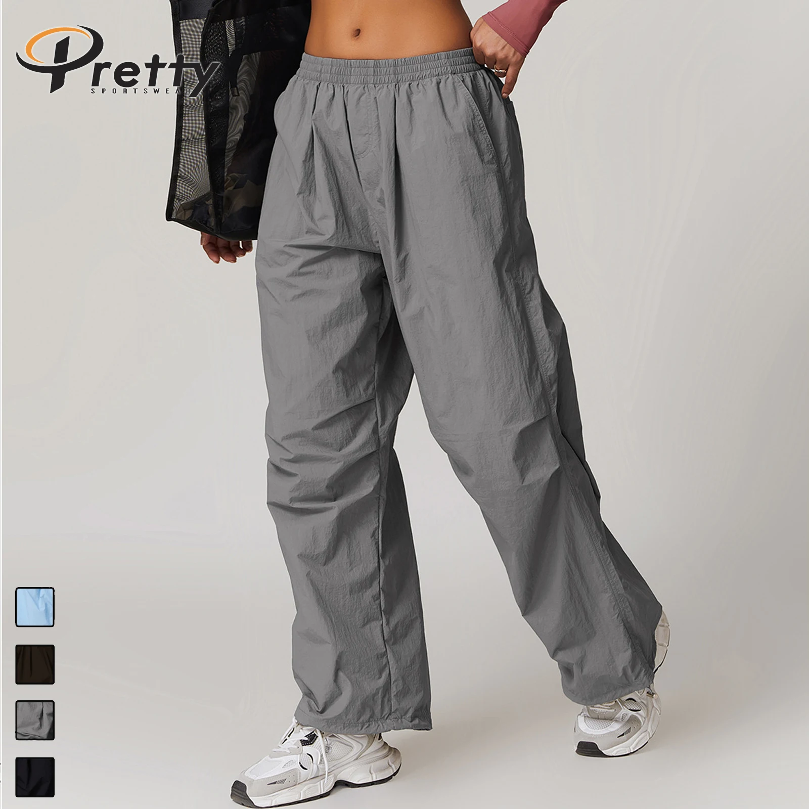 2024 Breathable Street Style Cargo Pants Women's Streetwear Draw Rope Design Casual Multi-pocket Running Loose Fitness Pants