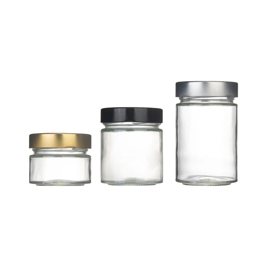 Empty Round Luxury Glass106ml 212ml 8oz 314ml Pickles Honey Jam Jelly Peanut Butter Storage Ergo glass jars with deep lid