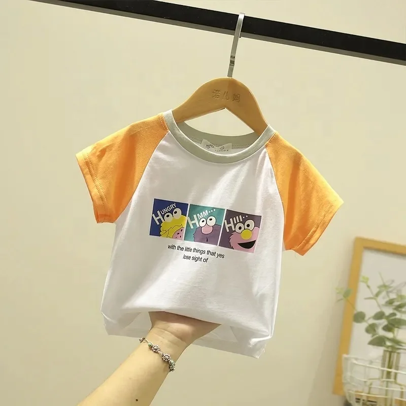 stylish cute cartoon animal contrast color short sleeved top 2019 summer kids clothing printing t-shirt for boy