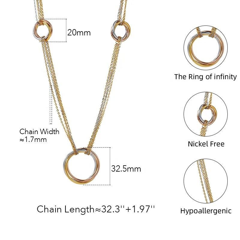 Latest 18K Gold Plated Stainless Steel Jewelry Mixed Color Multi-Layer Chain Round Ring Pendant  Accessories Necklaces P223332