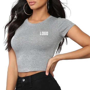 OEM Custom LOGO Womens Crop Top T Shirt 100% Cotton Lightweight Blank Sexy Women's Fitness Crop Top Tees