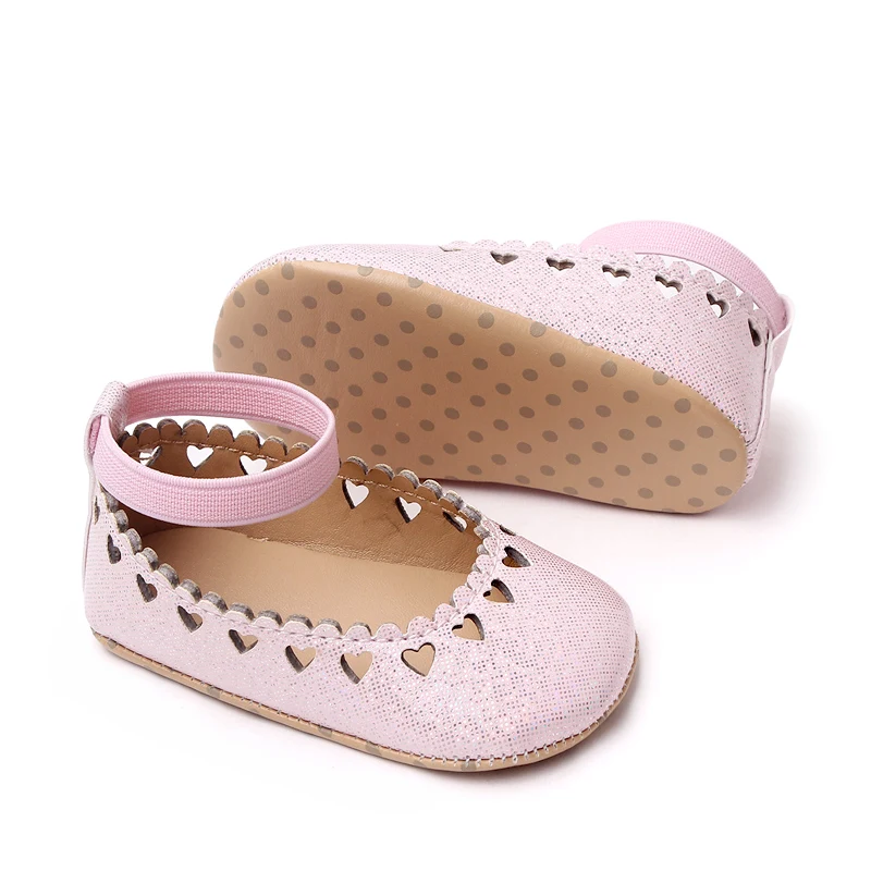 Elastic Solid Color love Hollow Soft Soles for Baby Girls Fashion Princess Toddler Leather Shoes manufacture