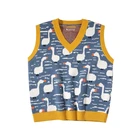 Men Jacquard Vest V Neck Sweater Vest Custom Trendy Young Men Short Loose V Neck Swan Jacquard Knit Men Sweater Vest
