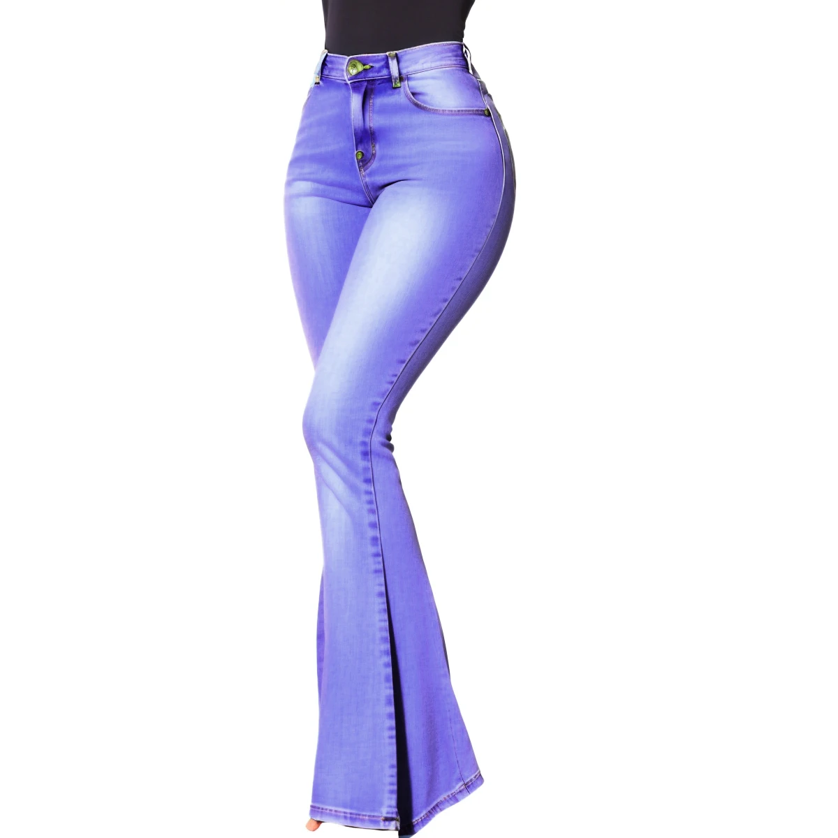 Sexy High Waist Flared Pant Lady Buttocks Bell Bottom Denim Jeans Button Fly Pant Women Denim Jeans Skinny Elastic Stacked Jeans details