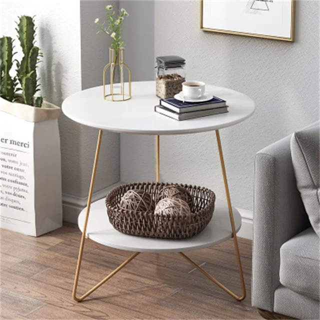 Golen luxury modern design marbling round tea table sofa side simple gold steel marble storage coffee table