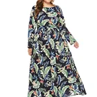 Long Dress Women Size 16 Long Sleeve Print Red Dress Maxi Plus Size Dress