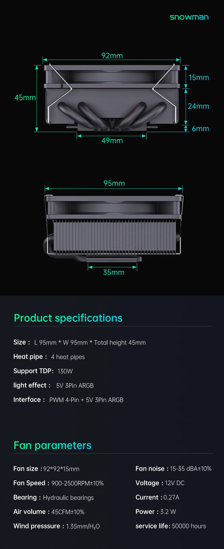 Air Cooler, SNOWMAN, ARGB, CPU, LGA - detail 32