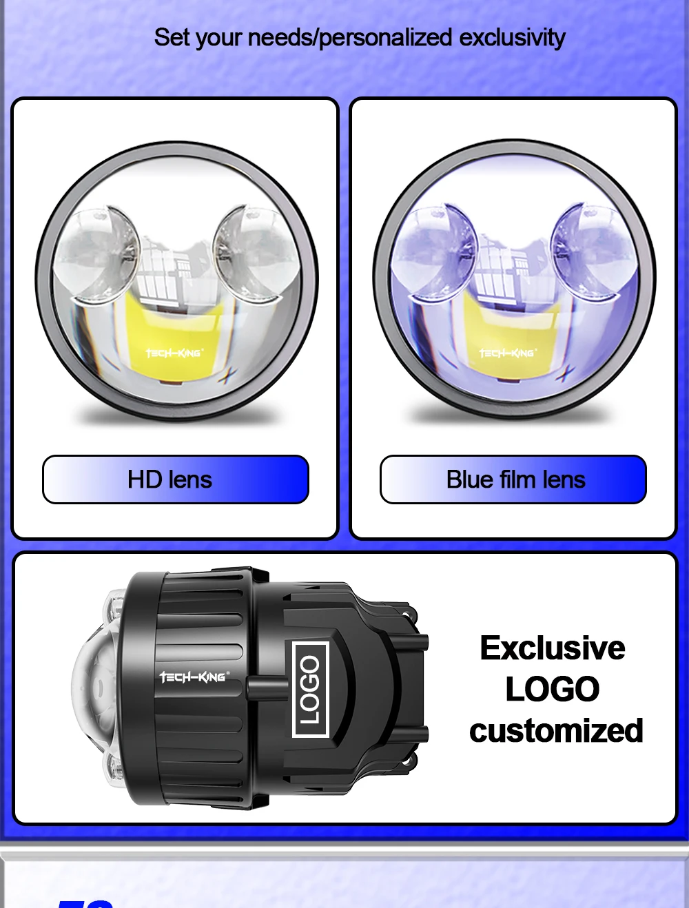 TECH-KING F8 12V 6000K Super Bright Laser 130W Universal Bi Led Projector Lens 3.0 Inch Fog Light Lens for Car Modification